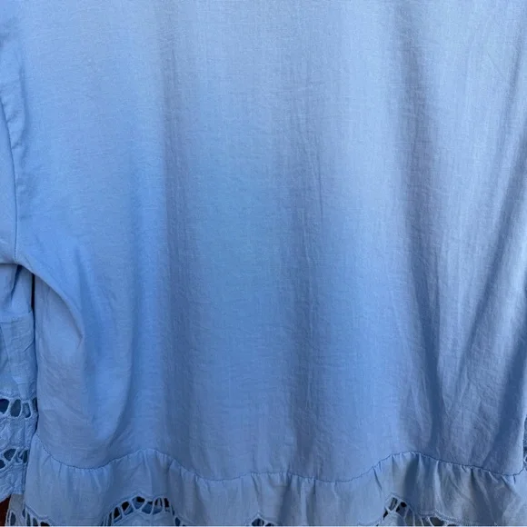 **NWOT** Light Blue Lace Trim Button Down 3/4 Sleeve Women's Top Size Small - Picture 12 of 16